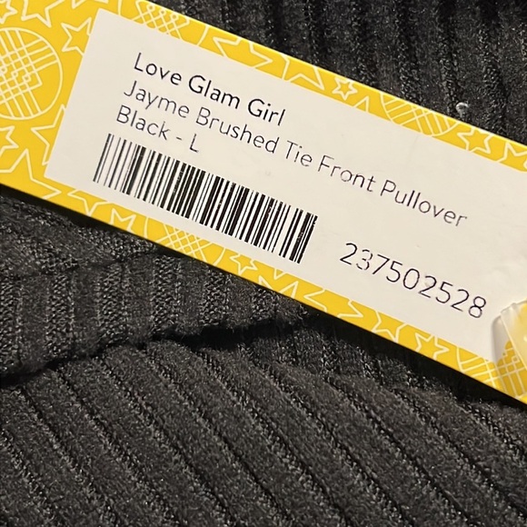 Love, Glam Girl large Jayme brushed tie front pullover black long sleeve stitch - Picture 10 of 11